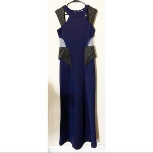 Navy Blue and Gold Sleeveless Maxi Dress w/ Cutouts and Net *read description!*